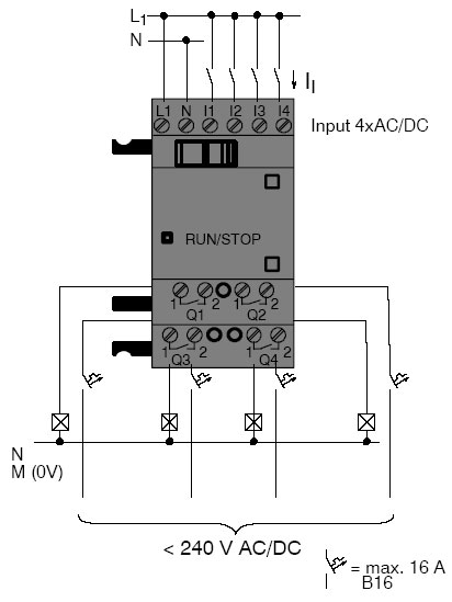 Схема подключения модулей расширения к LOGO!DM8 230R